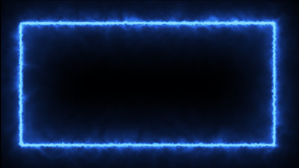 数字3d渲染抽象复古风格的蓝色霓虹灯标识在砖墙上。高质量的矩形霓虹灯标识。图片下载