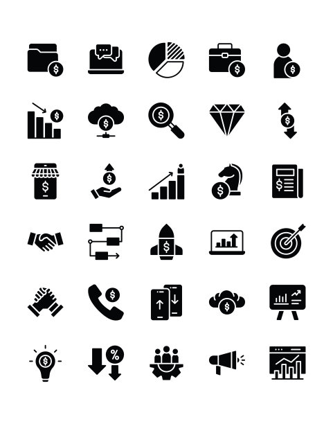 商业和金融图标设置30孤立的白色背景图片下载