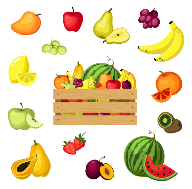 装着新鲜水果的木箱图片下载