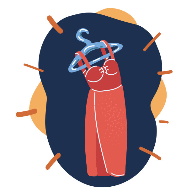 红色衣服挂在衣架上的卡通矢量插图图片下载