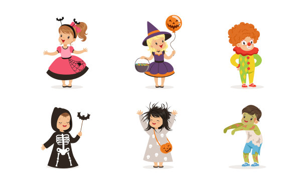 可爱的孩子们穿着万圣节的服装和服装图片下载