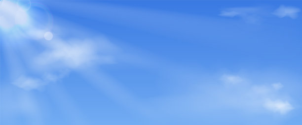 矢量插图的蓝天在一个晴天与云和阳光。模板、背景以温暖的夏日或春日为形象，人格化的宁静与宁静图片下载