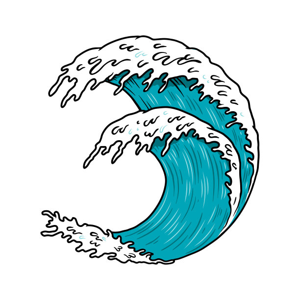 海浪的插图。设计元素为海报，徽章，横幅，标志，t恤。矢量图图片下载