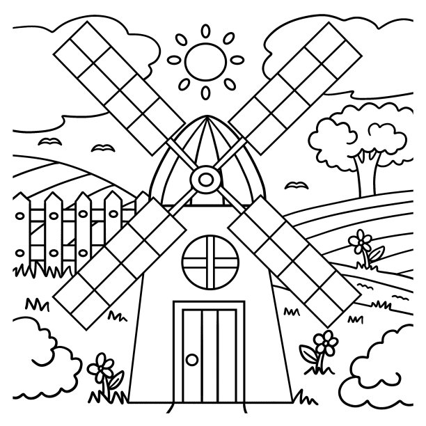儿童风车涂色页图片下载