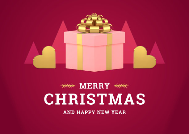 粉色浪漫圣诞快乐贺卡节日礼盒心小玩意儿现实3d图标矢量图片下载