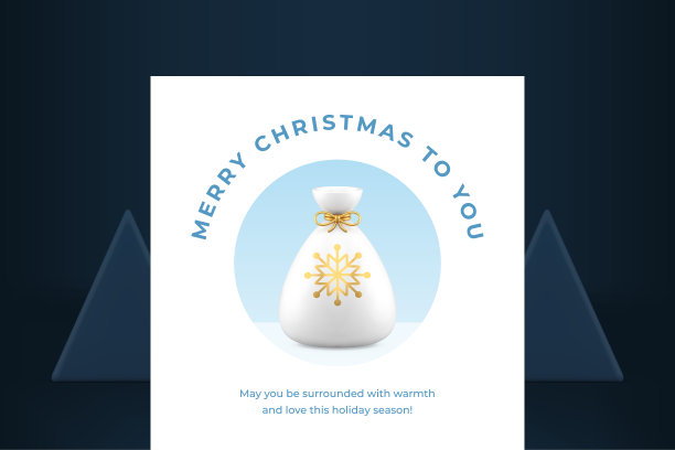 圣诞快乐寒假贺卡白色圣诞老人麻袋与礼物3d图标矢量图片下载