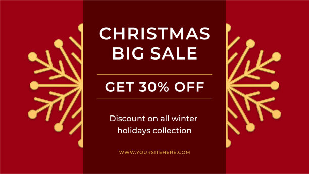 圣诞大减价极简时尚网页横幅模板金色雪花写实3d图标矢量图片下载