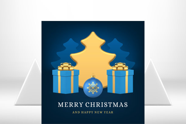 圣诞快乐祝贺高级贺卡设计逼真的3d图标矢量插图图片下载