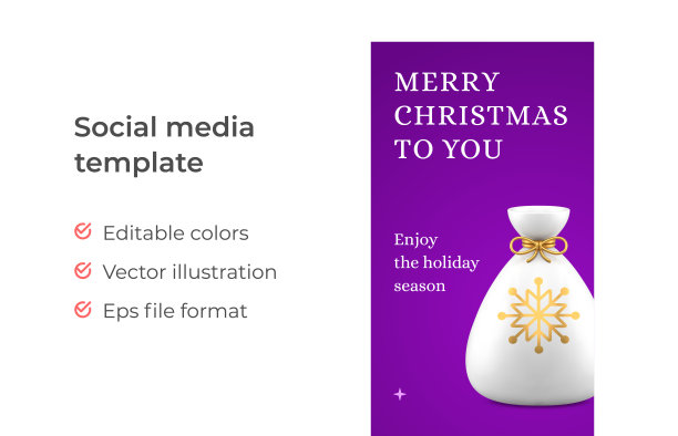 圣诞快乐紫色恭喜社交媒体故事模板逼真的3d图标矢量图片下载