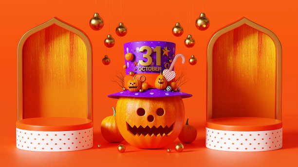 3d渲染万圣节两个讲台图片331图片下载