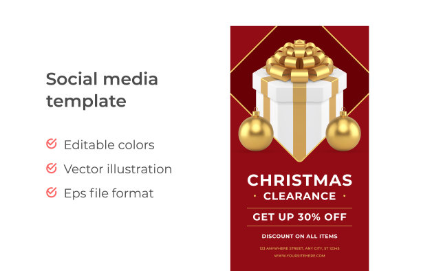圣诞清仓季节性购物宣布社交媒体故事模板3d图标矢量图片下载