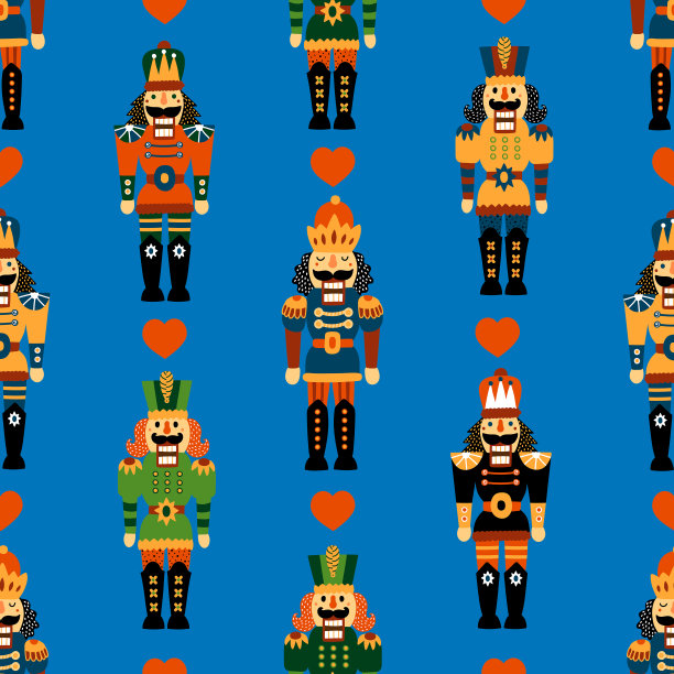 圣诞矢量无缝胡桃夹子图案。图片下载