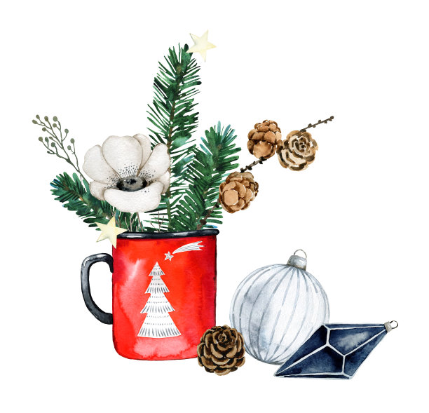 圣诞节水彩插图图片下载