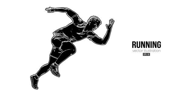 一个跑步运动员在白色背景上的抽象剪影。跑步的人跑短跑或马拉松。矢量图图片下载