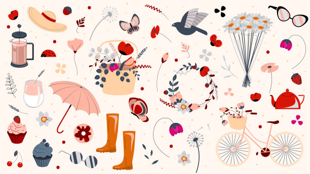 可爱的矢量弹簧套装图片下载