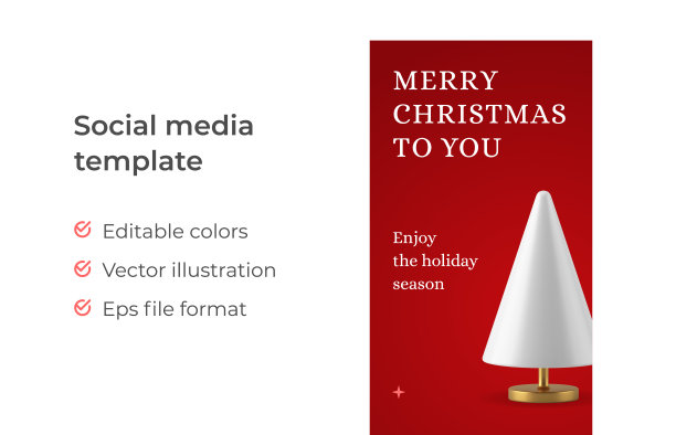 红色经典圣诞快乐祝贺社交媒体故事模板圣诞云杉小玩意3d图标矢量图片下载