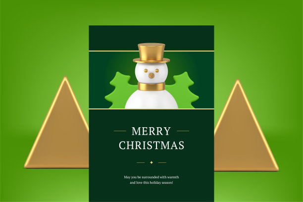 雪人小玩意与绿色圣诞云杉圣诞快乐贺卡设计逼真的3d图标矢量图片下载
