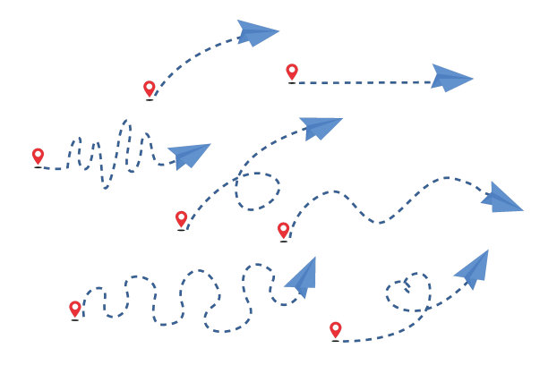 纸平面线路径路线。飞机飞行轨迹的起点和虚线轨迹的飞机航线。飞机，旅行，地图别针，位置别针。矢量图图片下载
