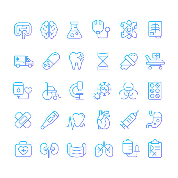 医学像素完美渐变线性矢量图标集图片下载