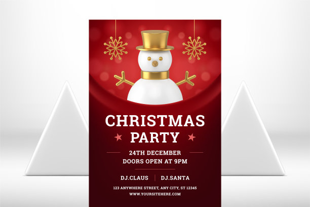 高级雪人小玩意圣诞迪斯科派对冬季宣传传单模板3d图标矢量图片下载