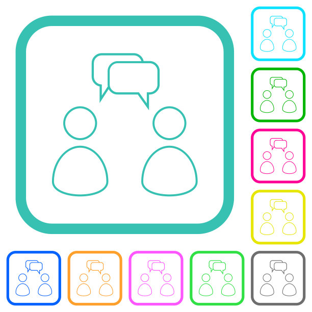 两个说话的人与圆形方气泡轮廓生动的彩色平面图标图片下载