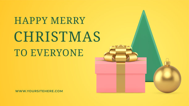 新年亮黄色横幅模板礼盒逼真的3d图标矢量插画图片下载