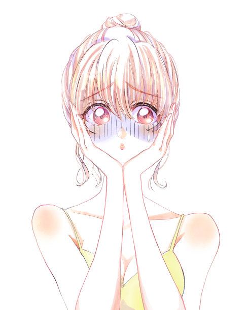 一个穿着小背心的年轻女子，一脸愁容图片下载