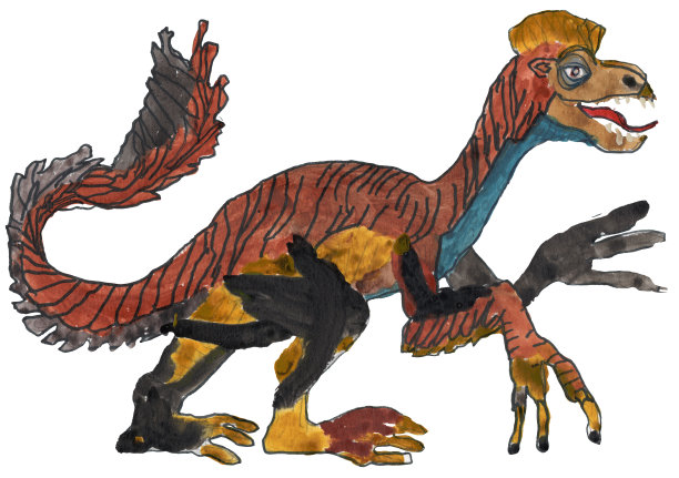 水彩画的毛毡笔尖画的童话恐龙，孤立在一个白色的背景。彩色插图艺术品，t恤印花图片下载