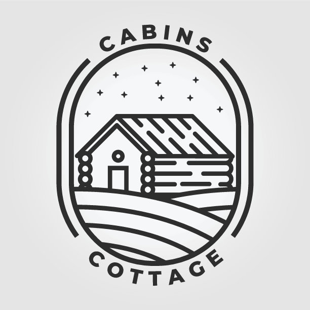 徽标木屋线艺术矢量设计插画极简主义徽章图标图片下载