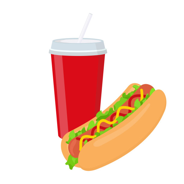 热狗和苏打水插画设计图片下载