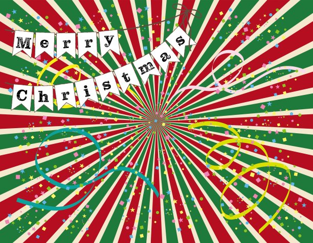 圣诞花环/插图材料中的集中线条、缎带和五彩纸屑的插图(矢量插图)图片下载