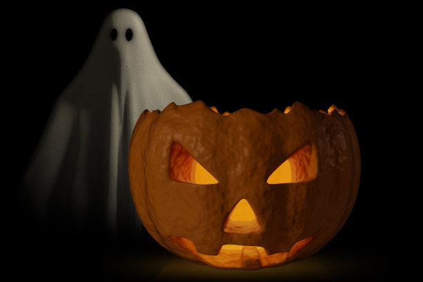 万圣节。雕刻南瓜和鬼节日庆祝符号- 3D插图图片下载