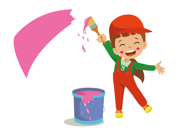 可爱的女孩在墙上画画图片下载