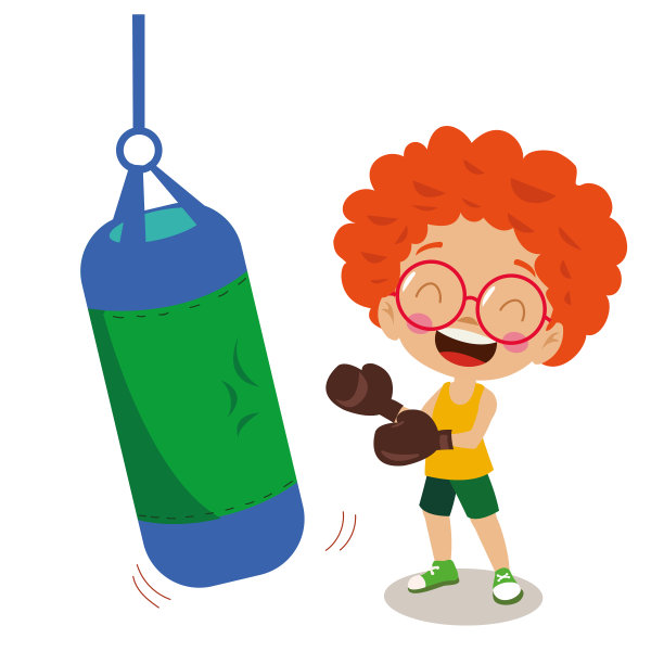 可爱的男孩拳击沙袋图片下载