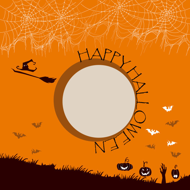 万圣节快乐信息黄色满月和蝙蝠在树上图片下载