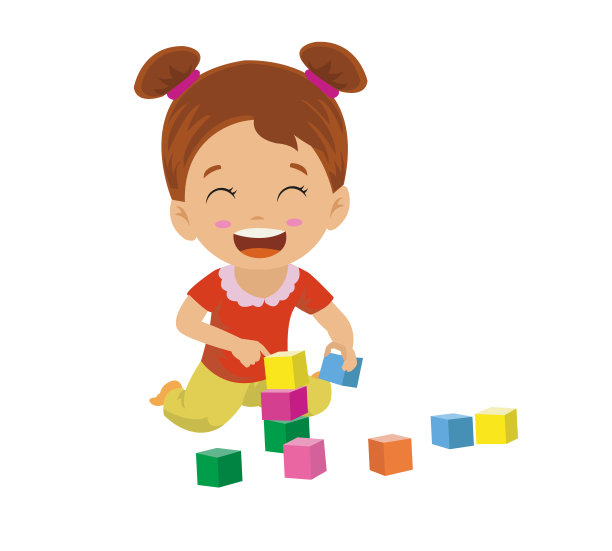 美丽的女孩在玩方块游戏图片下载