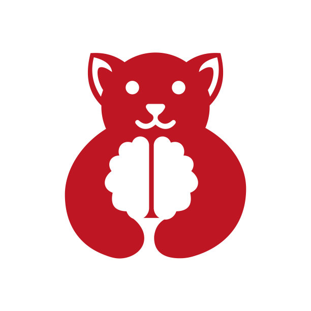 狗脑标志负空间概念矢量模板。狗抱着大脑符号图片下载