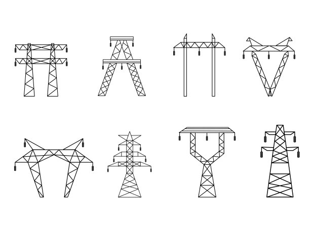 高压电网的配套。公用事业电力传输网络的矢量图。电力线孤立在白色背景上。图片下载