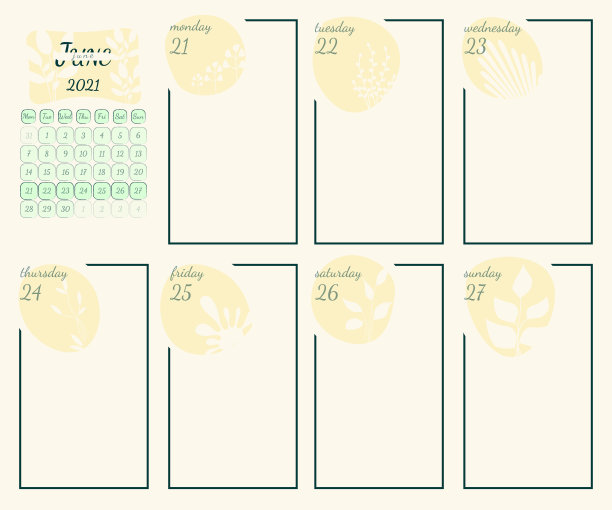 墙壁日历页模板与季节性的图形为月。六月夏季主题日历页图片下载