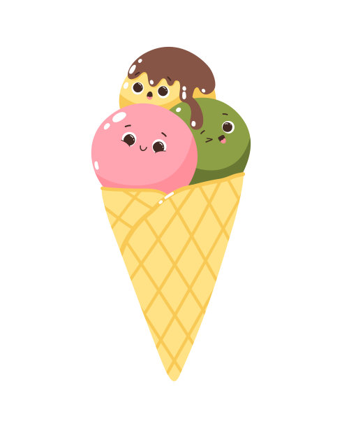 可爱的矢量字符彩色冰棍在圆锥。冷甜点冰淇淋。夏天的甜蜜。孤立在白色背景中图片下载