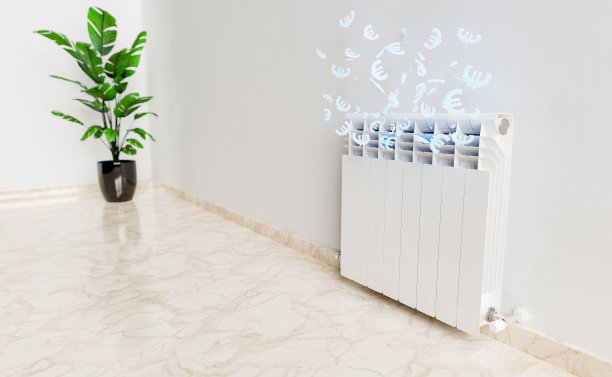 宽敞的公寓白色加热电池上的3D欧元标识图片下载