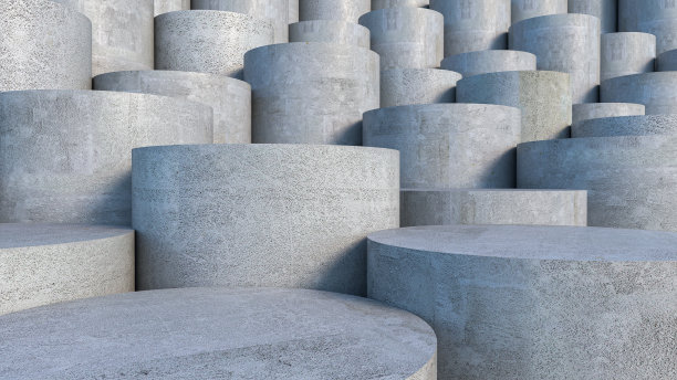 三维圆柱形混凝土平台，产品展示混凝土舞台，三维建筑渲染背景。图片下载