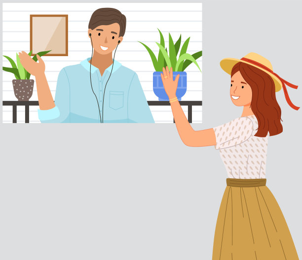 男人和女人在远处互相问候。男人挥挥手，给画面里的女孩五分图片下载