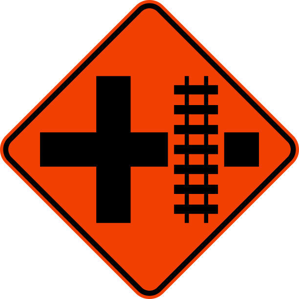 公路轻轨交通道口右标志图片下载