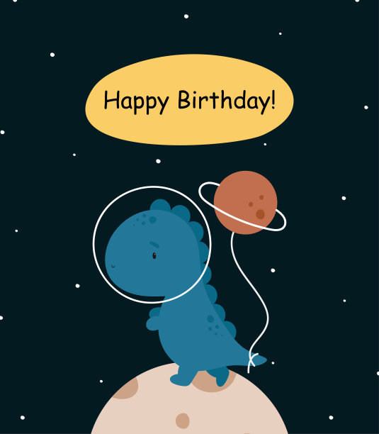 生日聚会，贺卡，聚会邀请。儿童插画与太空中的恐龙。卡通风格的矢量插图。图片下载
