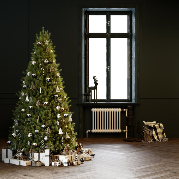 圣诞节期间的客厅内饰。3 d渲染。经典的风格。本空间图片下载