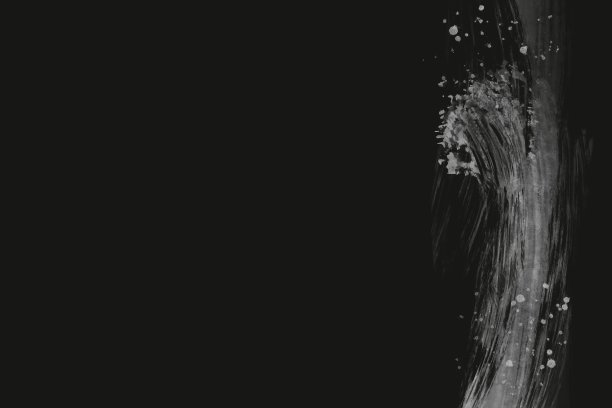 日本风格的抽象插画与模糊的银色笔触。深色背景与水花。黑色背景，留有文字空间。传统的和经典的图片下载