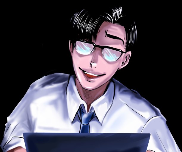 彩色卡通风格的插图，恶意非法男子在西装黑色头发和眼镜窃取他人的密码和个人信息非法登录。图片下载