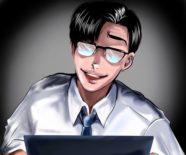 彩色卡通风格的插图，恶意非法男子在西装黑色头发和眼镜窃取他人的密码和个人信息非法登录。图片下载