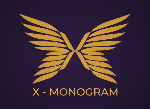 X -字母组合会徽金色标志设计。抽象的金色翅膀蝴蝶或天使。创意创意logo设计。图片下载